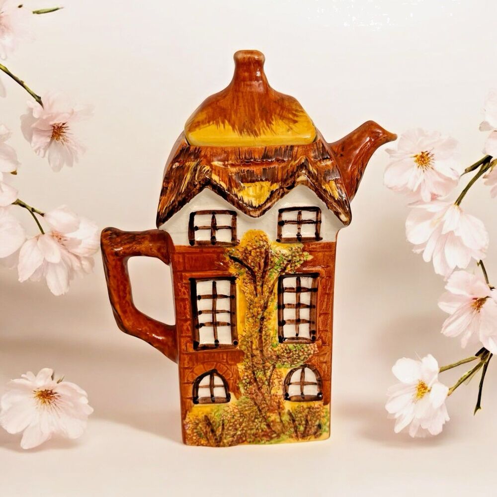 Vintage Price Kensington Cottage Teapot Made in England Hand Painted Thatched Ro